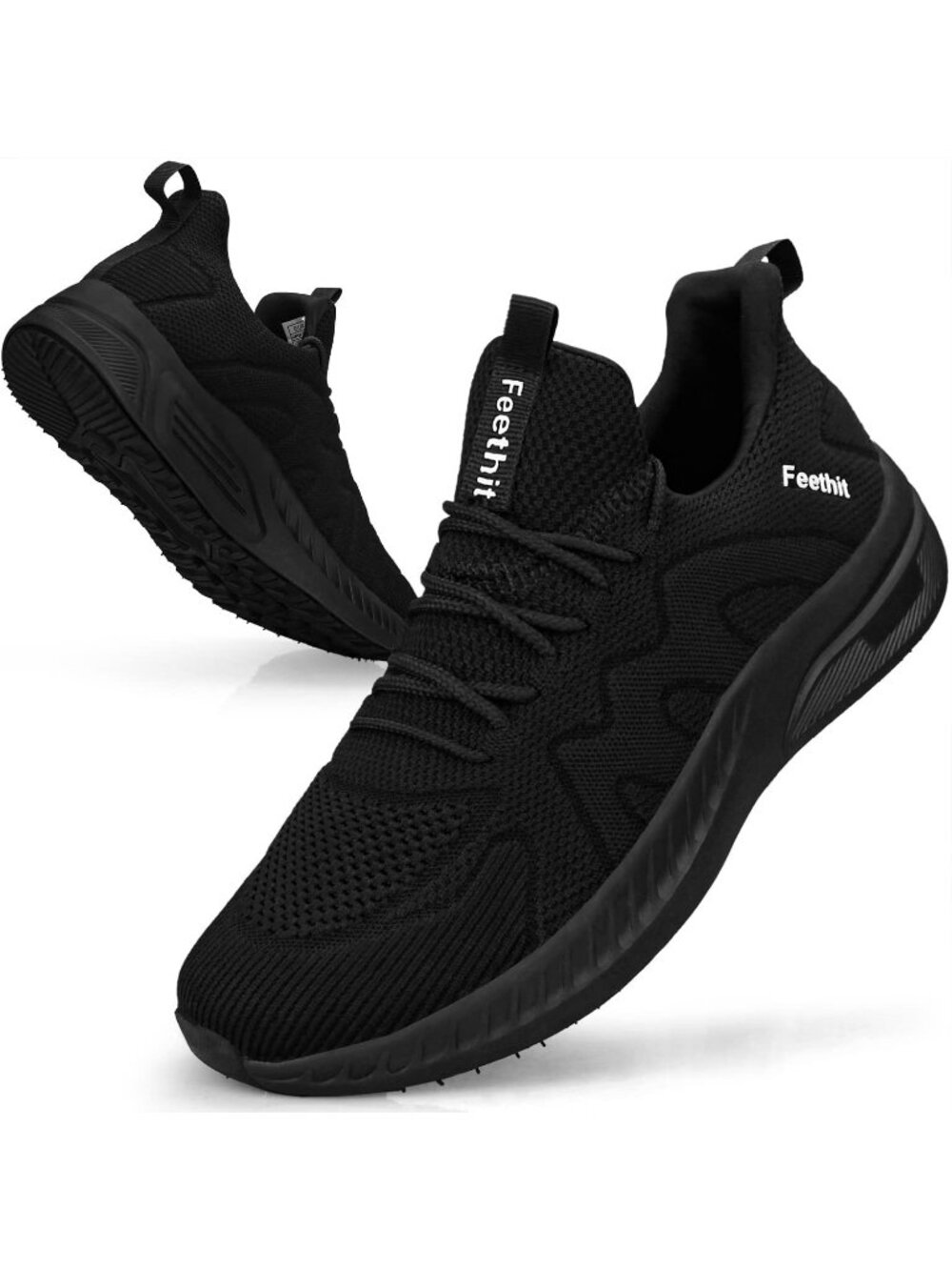 Men's All Black Non Slip Walking Lightweight Breathable Slip on Athletic Sneaker